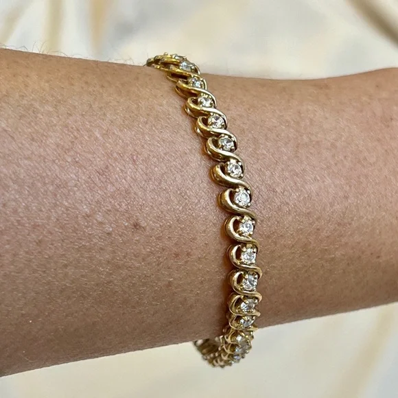 Gold Plated Sterling Silver and CZ Tennis Bracelet - Picture 4 of 8